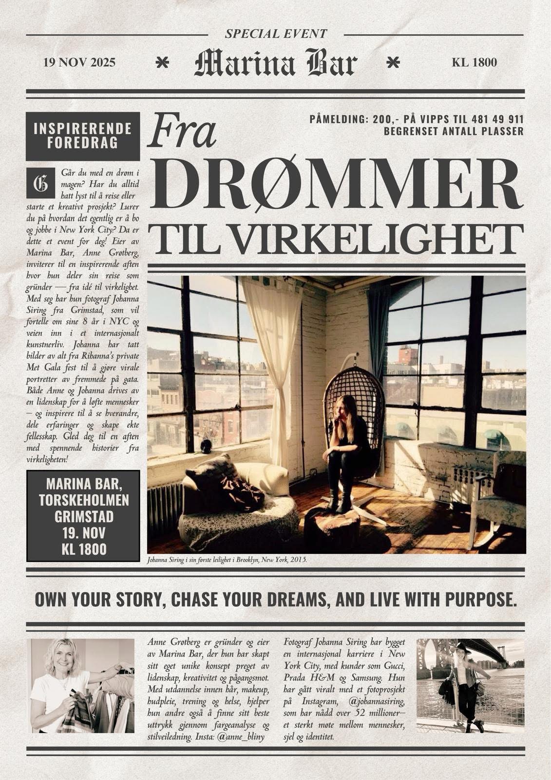 Featured image for “Drømmer, valg og virkelighet – en kveld med Johanna og Anne”